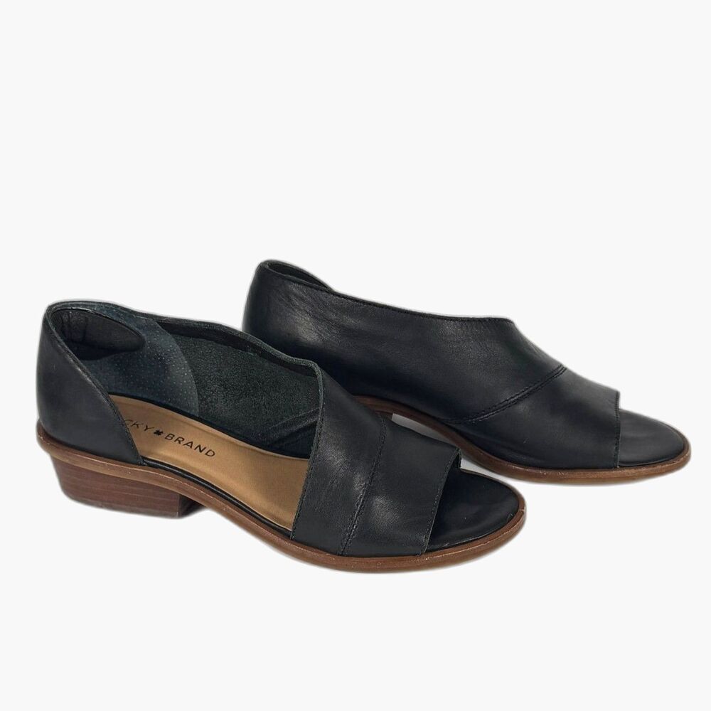 Lucky Brand Serkie D’Orsay Black Leather Sandals Size 6.5 Low Heel